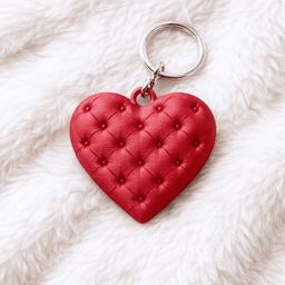 Puffy Heart Keychain - Keyring | Tufted Leather Style Heart Charm | Quilted Romantic Accessory 3d model