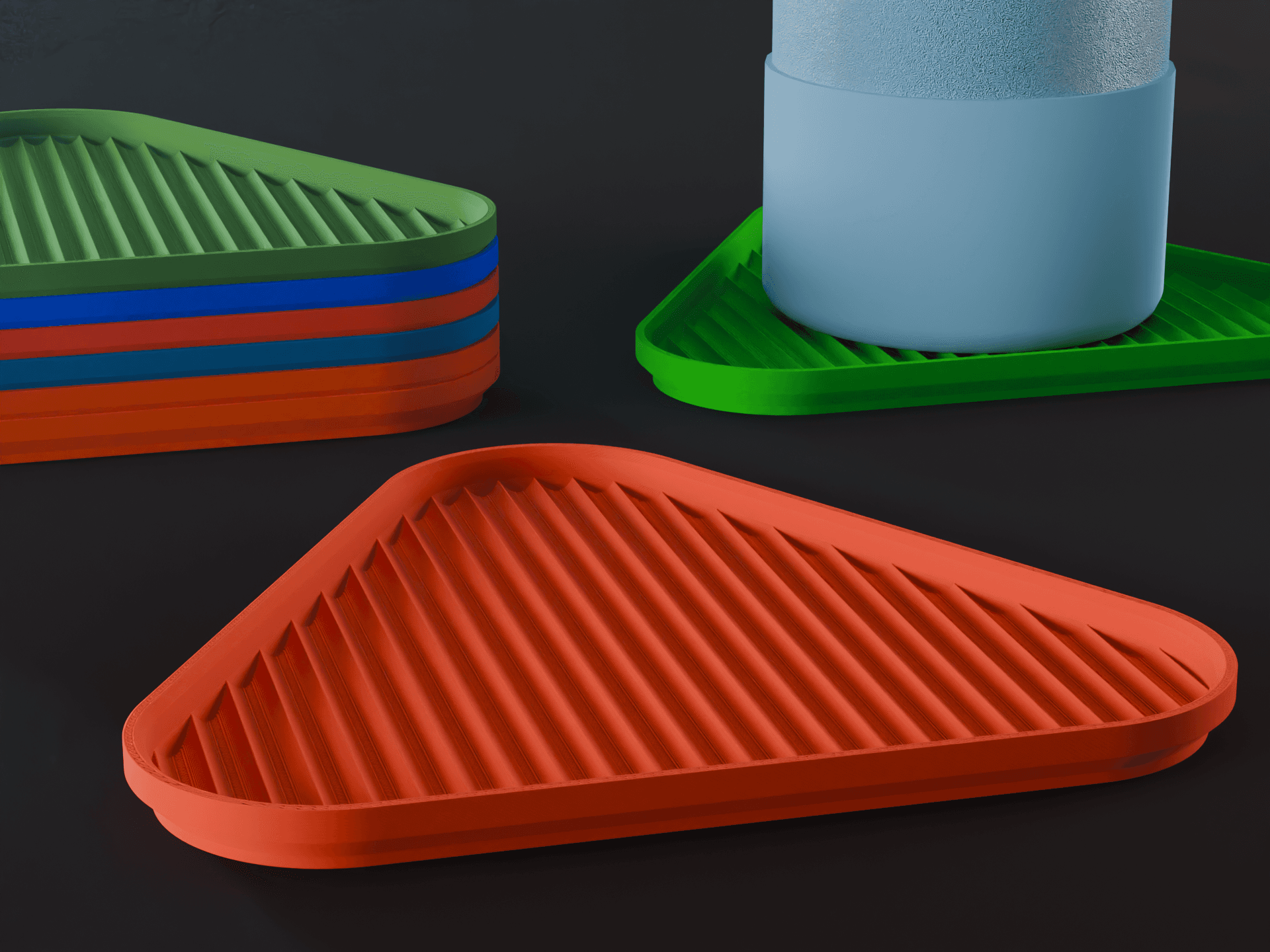 Stackable Scalloped Reverse Triangle Coaster Set 3D Print STL File | 3 Sizes 3d model