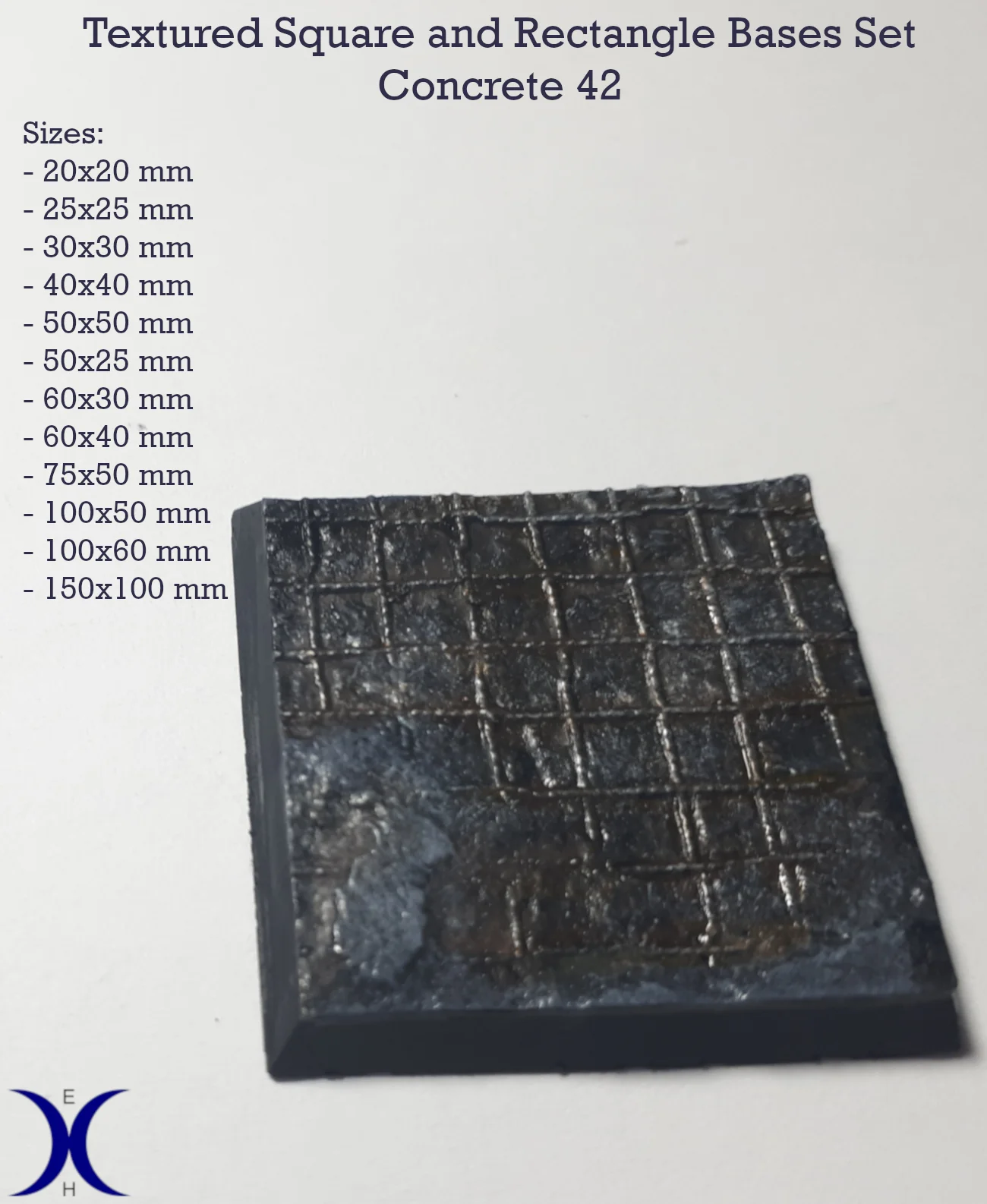 Concrete 42 - Textured Square and rectangle bases set (12 pcs. 25–150mm) 3d model