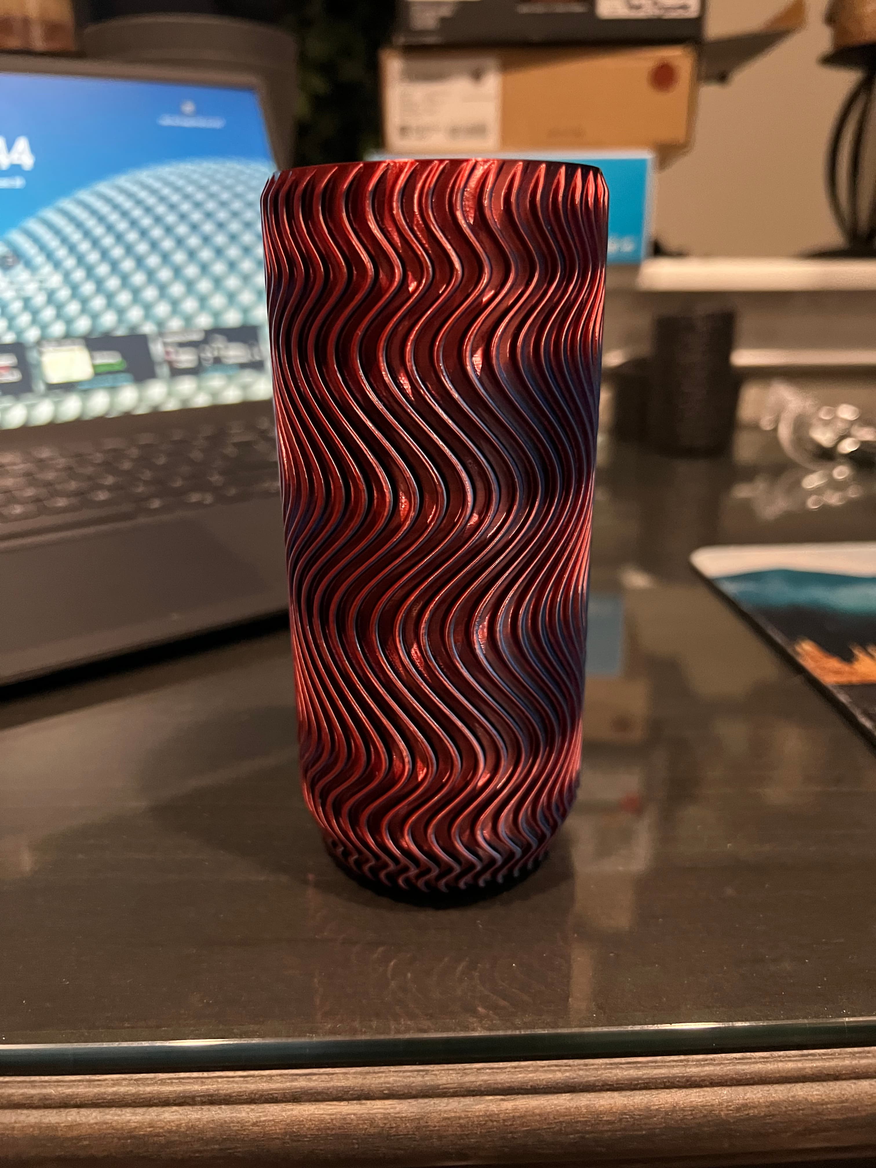 Dual colored Creality filament, printed beautifully! Love the design and feel in my hand. Husband uses for water bottle cookies as they are so fragile now with recycling that bottoms warp and bottle falls over. I affiliated this one to 96% x & y, and 143% height to meet curves on Aquafina bottle.