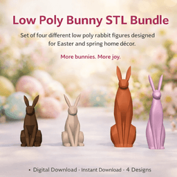 Easter Bunny STL Bundle – 4 Low Poly Rabbit Figures - Spring Table Decor 3d model