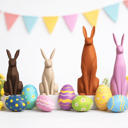 Easter Bunny STL Bundle – 4 Low Poly Rabbit Figures - Spring Table Decor 3d model