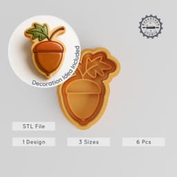 Acorn Shape Cutter & Stamp Set, Forest Nut Cookie & Fondant Tool, Nature Seed, Autumn Decoration, 6-Piece, S/M/L Sizes PRODUCT_1040 3d model
