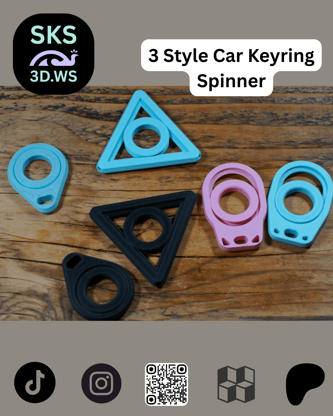 Keyring Car Fidget Spinner 3 Styles Free Model 3d model