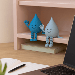 Water Reminder Figure | Flexi Hydration Drop Desk Decor | Articulated Waving Water Drop Buddy 3d model