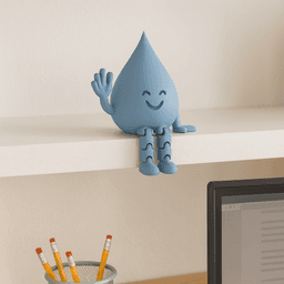Water Reminder Figure | Flexi Hydration Drop Desk Decor | Articulated Waving Water Drop Buddy 3d model