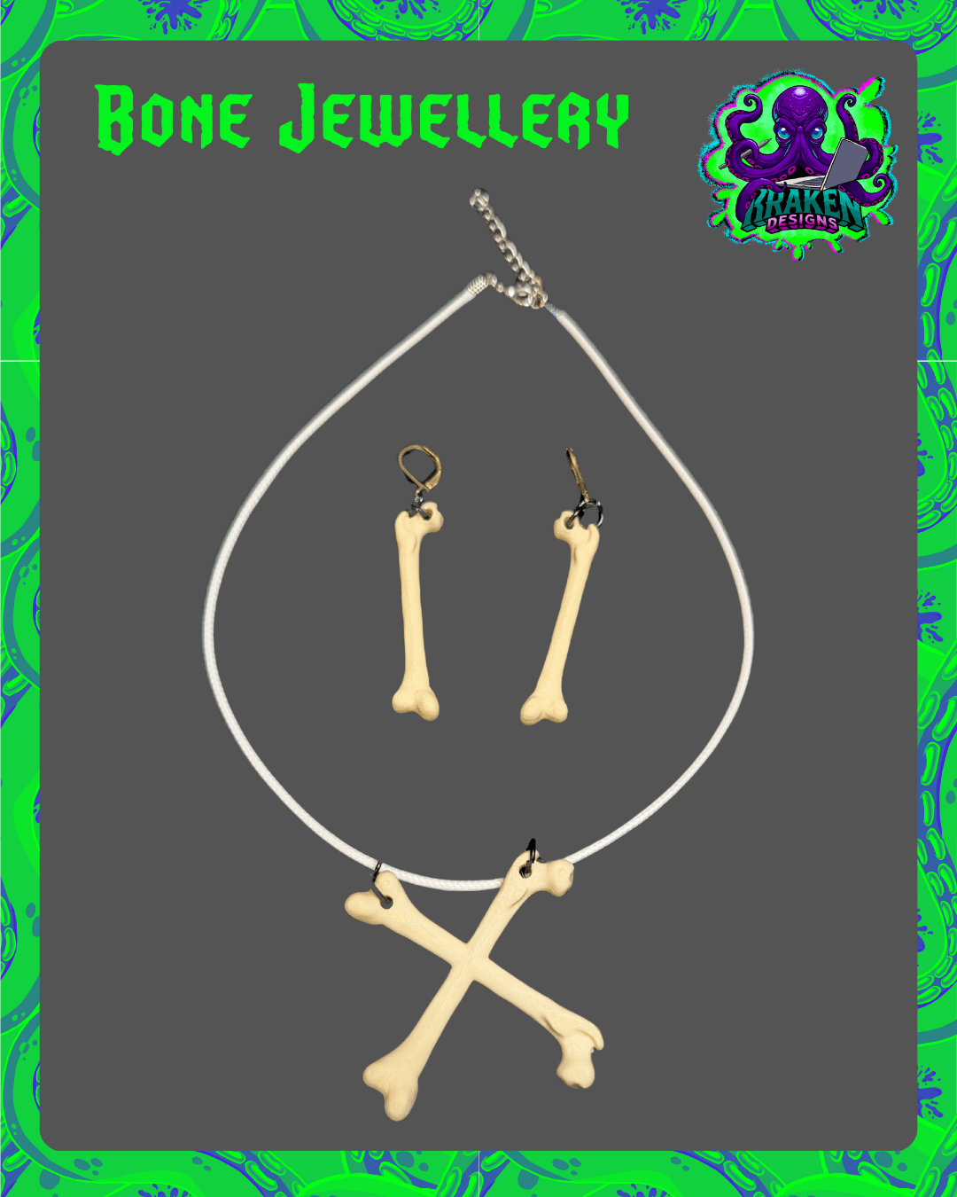 Cross bones pendant and earrings 3d model