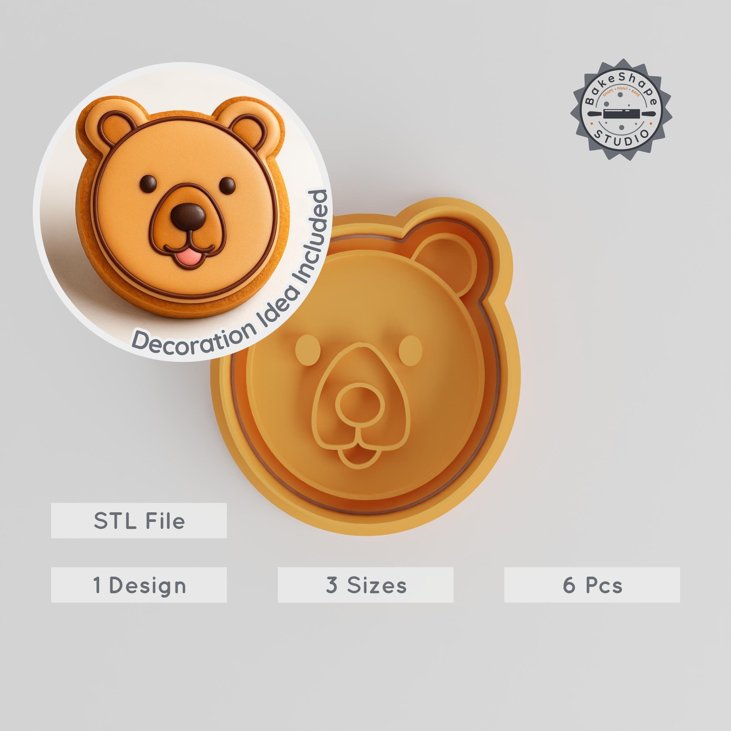 Bear Shape Cutter & Stamp, Cookie & Fondant 3-Size Set, Wildlife Animal Head Design PRODUCT_2143 3d model