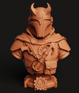 Armored Mandalorian Bust | Star Wars Inspired Helmet | Bounty Hunter Statue | Horned Warrior Bust 3d model