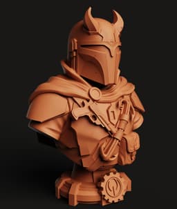 Armored Mandalorian Bust | Star Wars Inspired Helmet | Bounty Hunter Statue | Horned Warrior Bust 3d model
