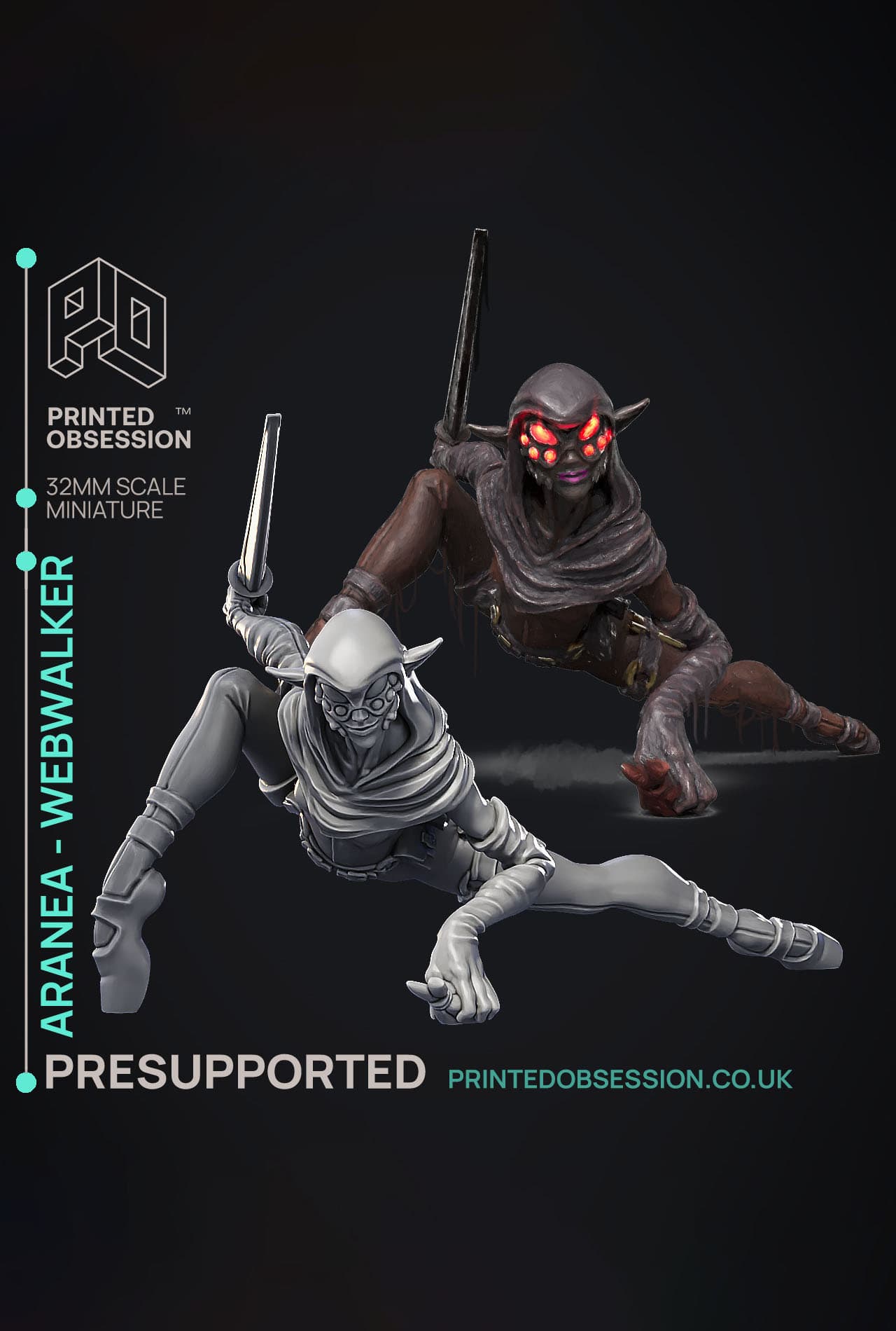 Aranea Webwalker - Drow Theif - PRESUPPORTED - Illustrated and Stats - 32mm scale 3d model