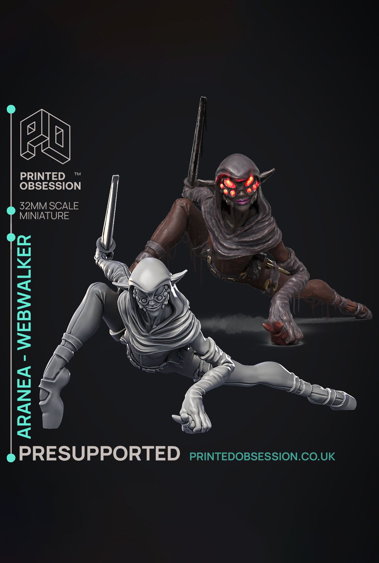 Aranea Webwalker - Drow Theif - PRESUPPORTED - Illustrated and Stats - 32mm scale 3d model