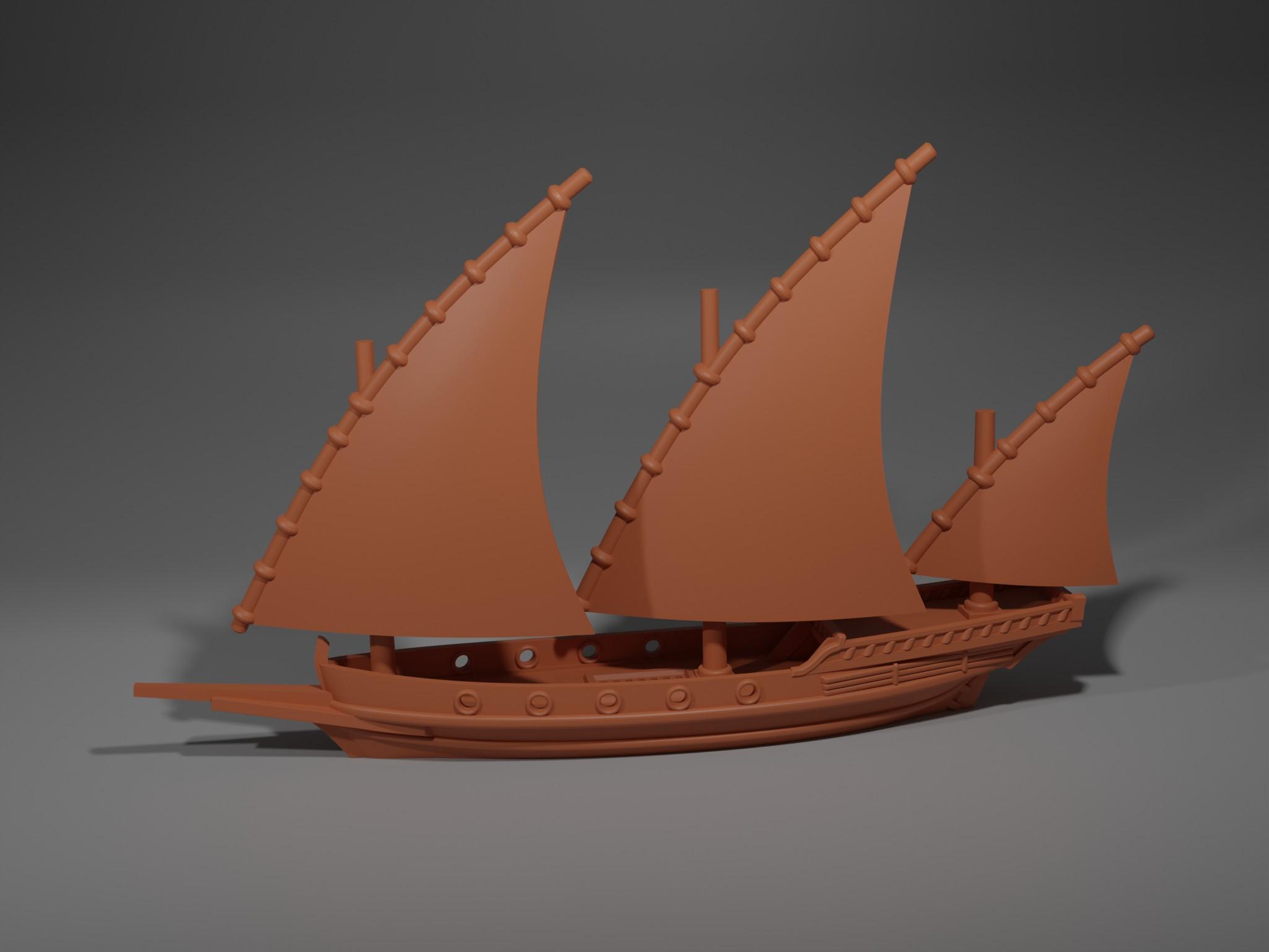 Xebec Sailing Ship Gaming Miniature Compatible with DnD Spelljammer 3d model