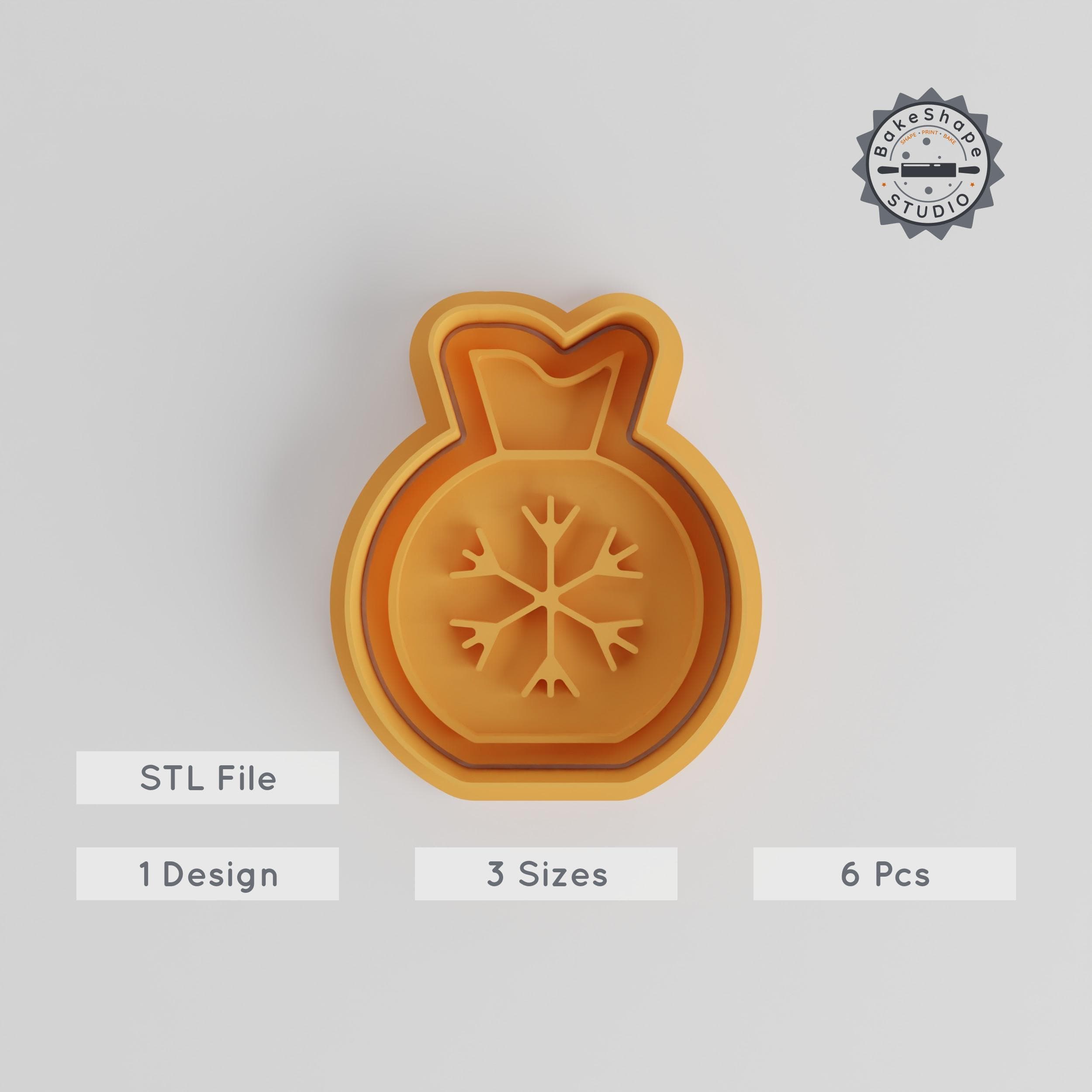 Bauble Shape Cutter & Stamp for Cookies & Fondant, Set of 6, Christmas Ornament, Festive Decoration, S/M/L Sizes PRODUCT_4797 3d model