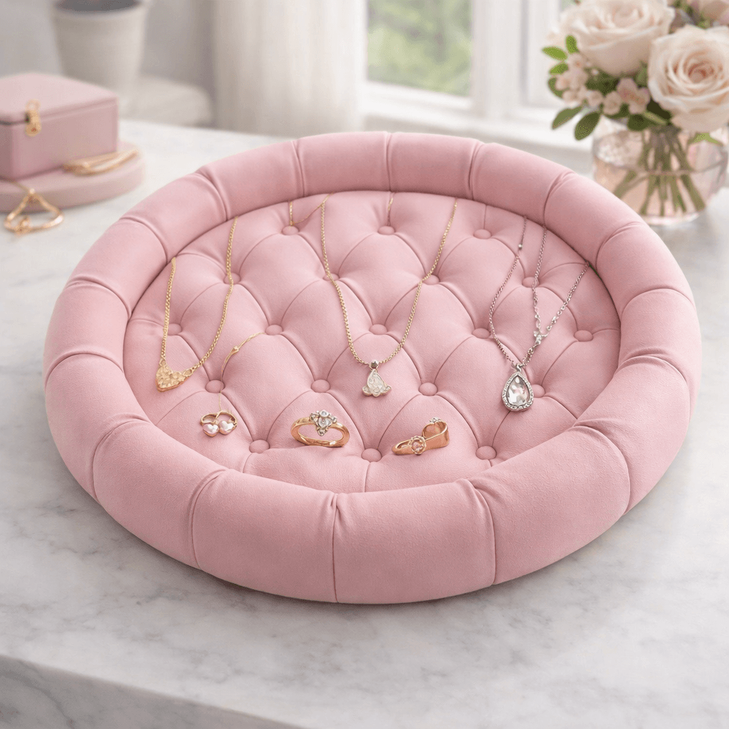 Coquette Tufted Jewelry Tray STL – Pink Ring Dish & Vanity Organizer 3d model