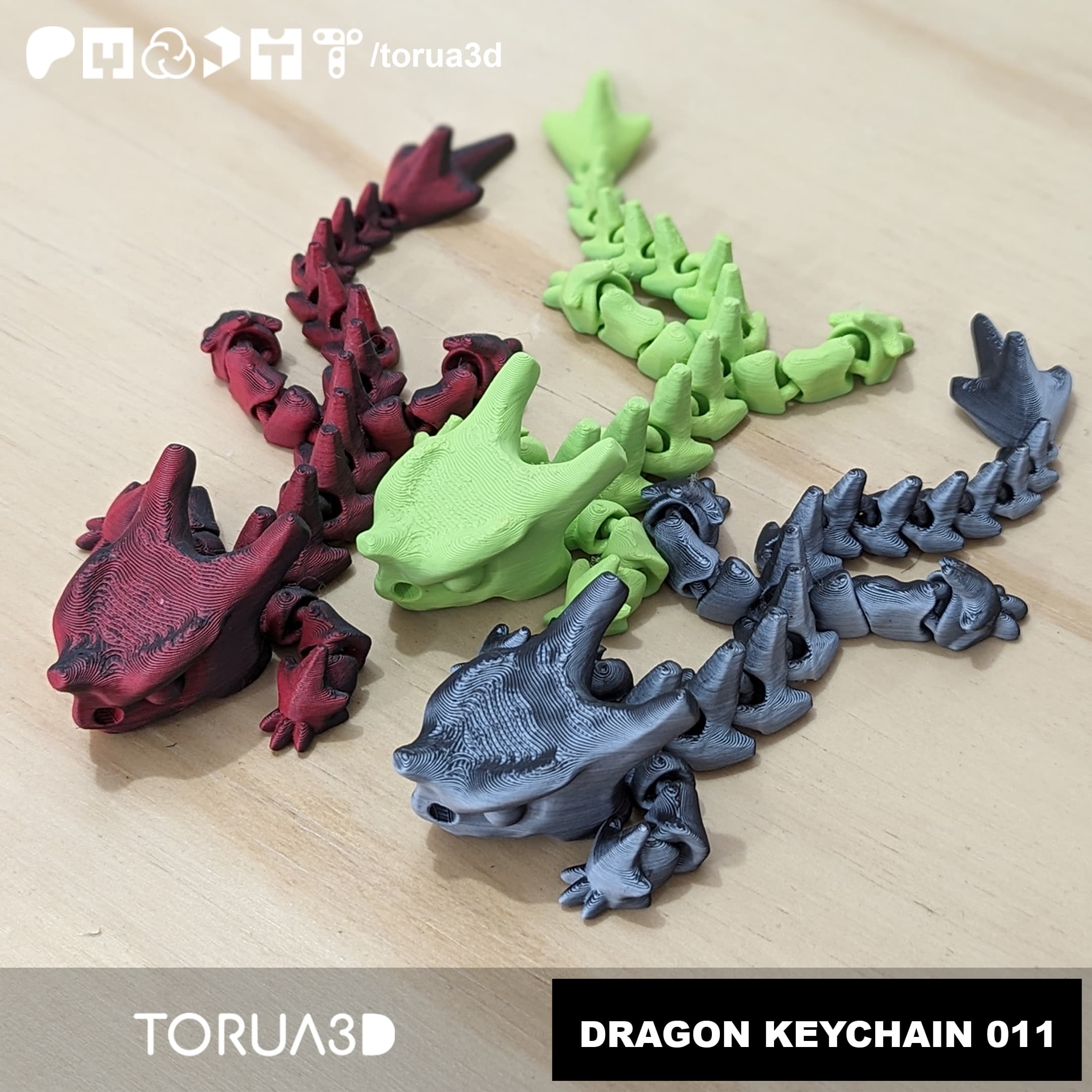 Articulated Dragon Keychain 011 - Print in place - No supports 3d model