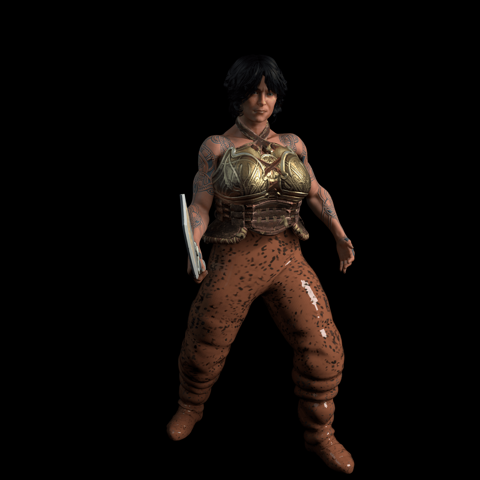 Muscular Warrior Female with a Short Sword v2.0 3d model