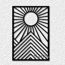 Three Panel Wall Art Minimalist Sun and Mountain Scene Home Decor 3d model