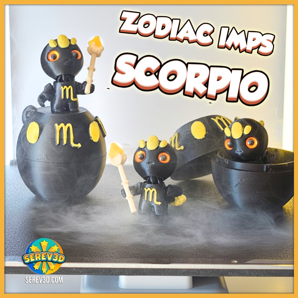 Scorpio Flexi Imp - Zodiac Imp Collection Part 1 – Keychain & Straw Buddy, No Supports 3D Print STL/ 3d model