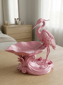 Pink Heron and Lotus Leaf Sculptural Jewelry Dish & Catchall Tray 3d model