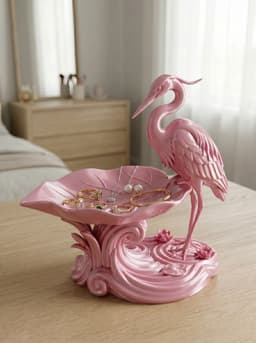 Pink Heron and Lotus Leaf Sculptural Jewelry Dish & Catchall Tray 3d model
