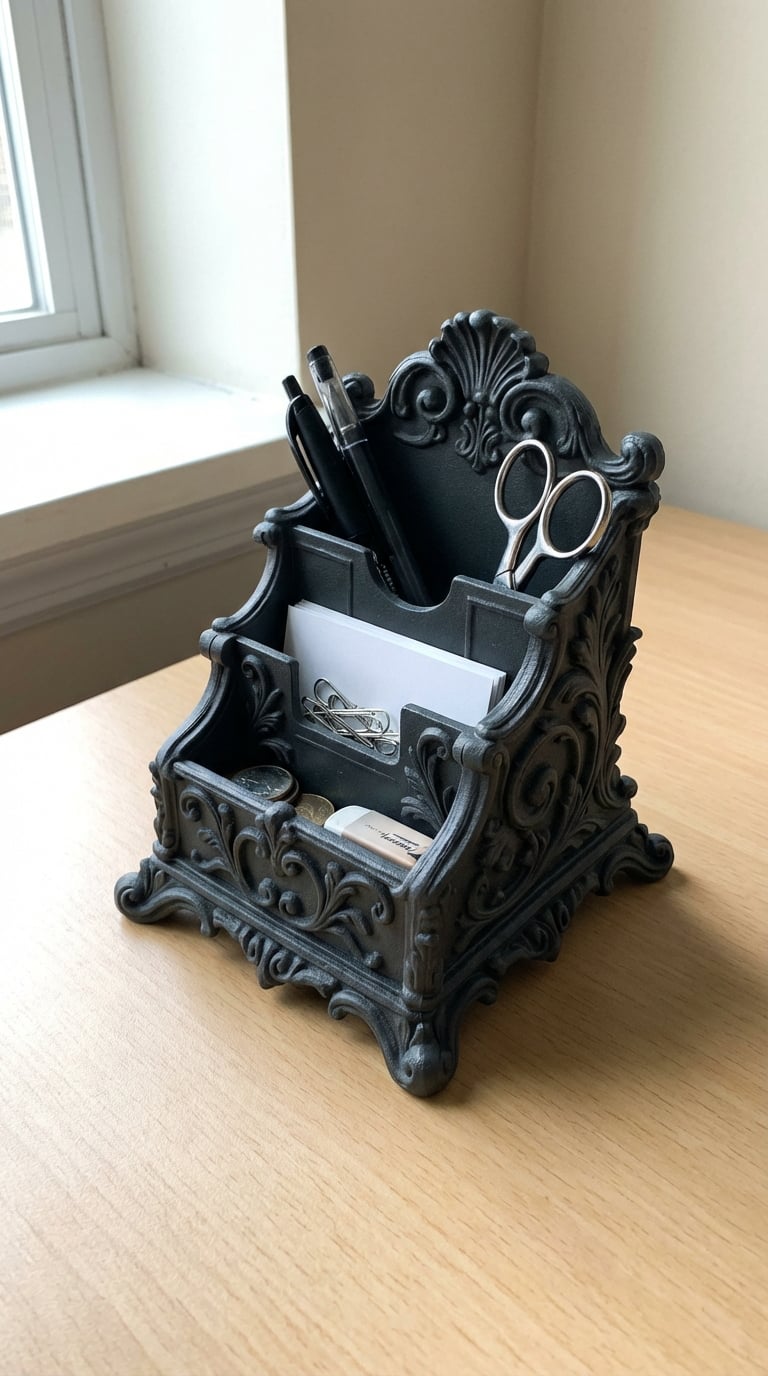 Ornate Rococo Desk Organizer - Gothic Stationery Station & Office Decor 3d model