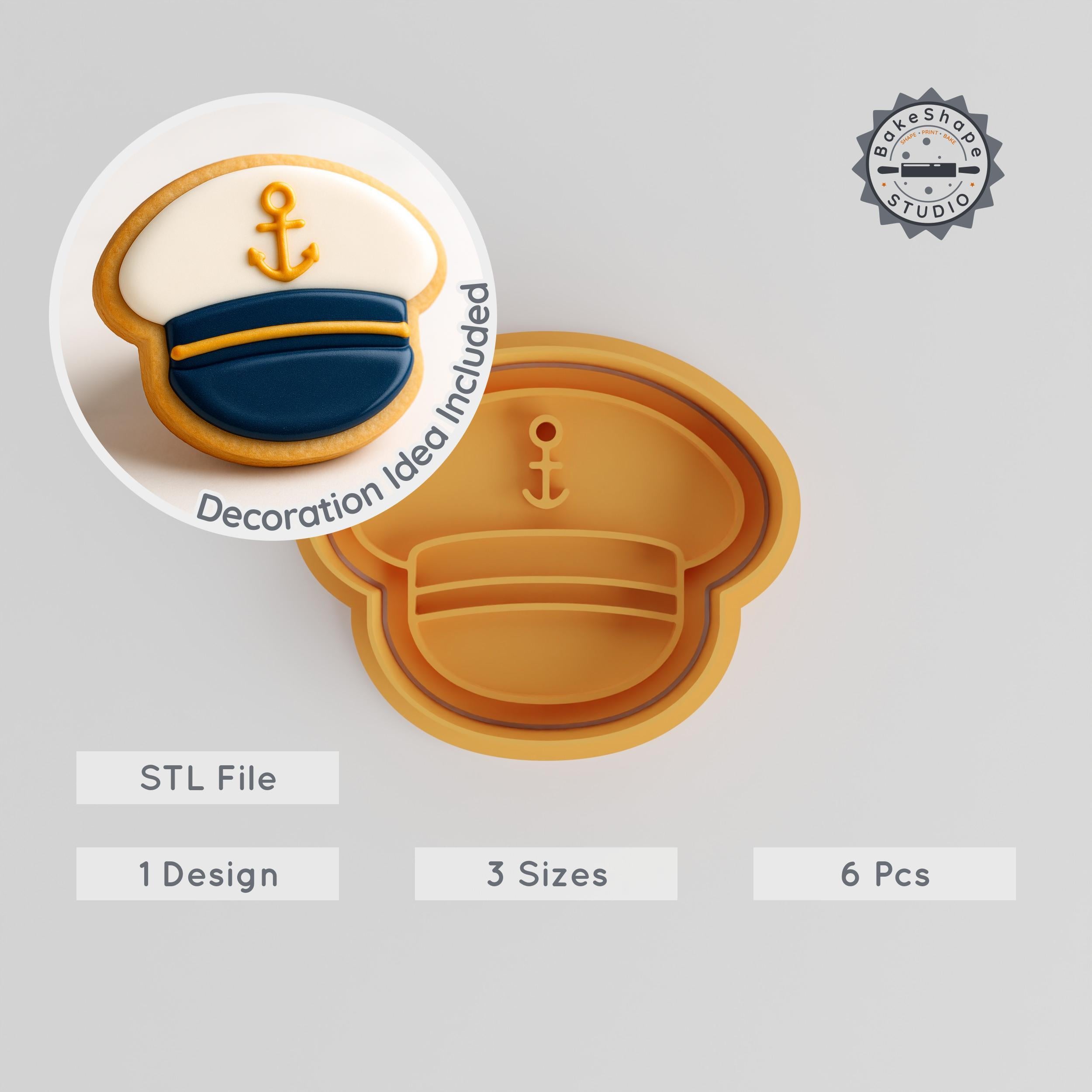 Captain Hat Shape Cutter & Stamp Set, Nautical-Themed, Perfect for Cookies & Fondant, Includes S/M/L Sizes PRODUCT_1095 3d model