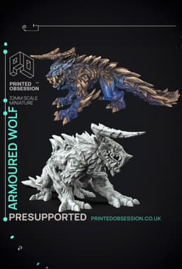 Armoured Wolf - Large Creature - Hunting Party - PRESUPPORTED - Illustrated and Stats - 32mm scale 3d model