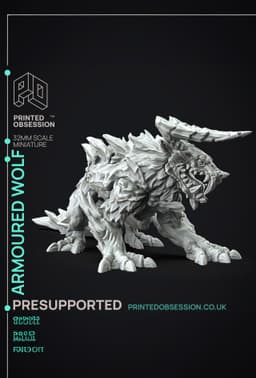 Armoured Wolf - Large Creature - Hunting Party - PRESUPPORTED - Illustrated and Stats - 32mm scale 3d model