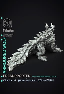 Armoured Wolf - Large Creature - Hunting Party - PRESUPPORTED - Illustrated and Stats - 32mm scale 3d model