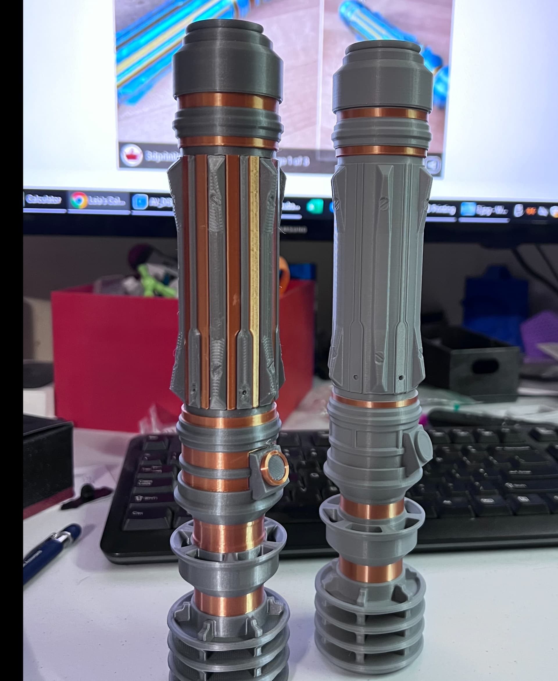 That is a beautiful Thang right there. This design turned out so well. Thanks for the revisiting of this lightsaber. I've printed it now 3 times (all different styles) and like they say: 3rd times the charm.