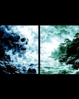 Two Panel Wall Art - The raging storm and the calm coastline - Hueforge art 3d model