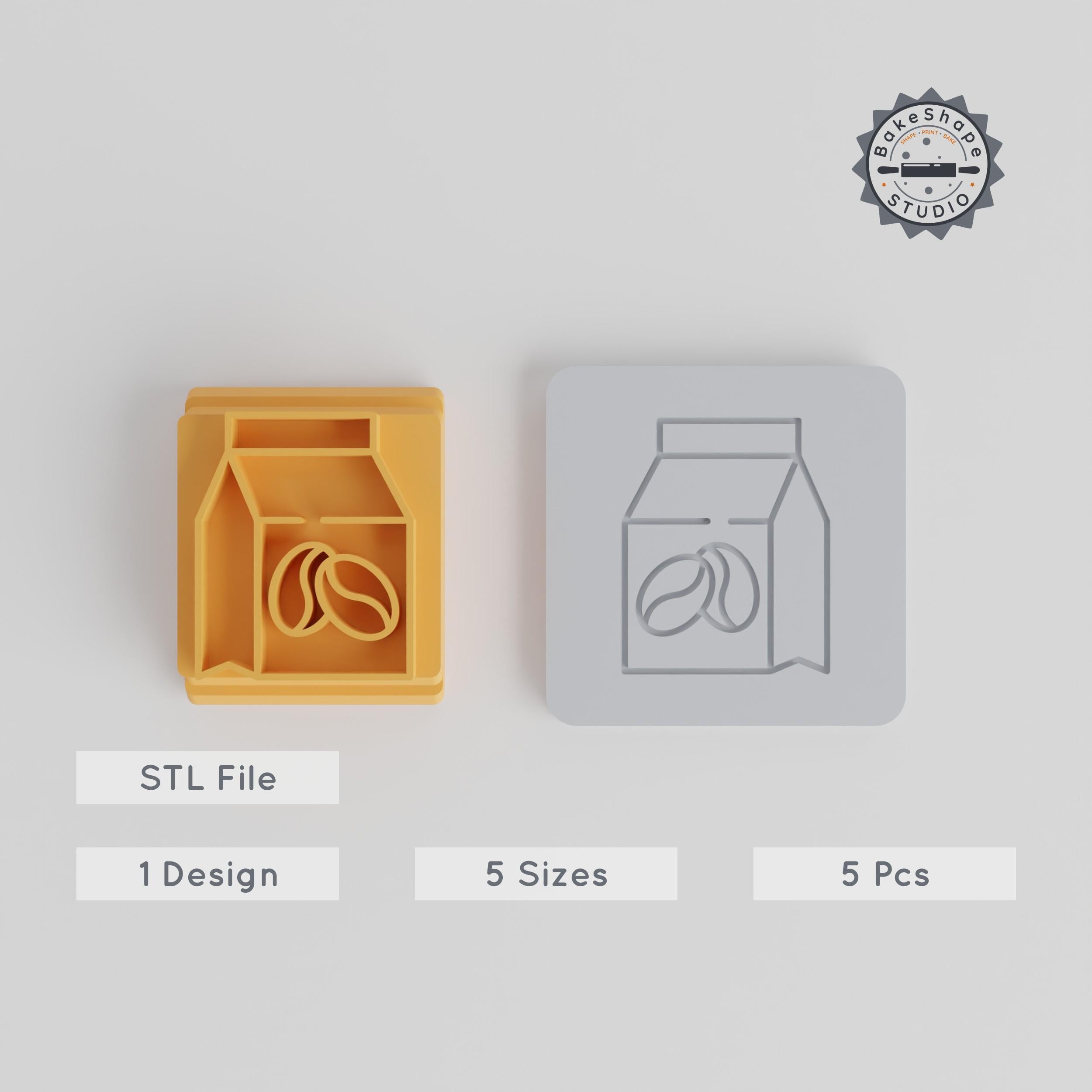 Coffee Stamp Tile Set, 5 Motif Sizes for Clay, Cookies & Fondant, Coffee Cup & Cafe Design PRODUCT_1622 3d model