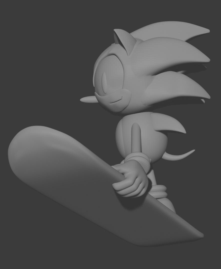 Sonic the Hedgehog Snowboard Statue Fan Art 3d model