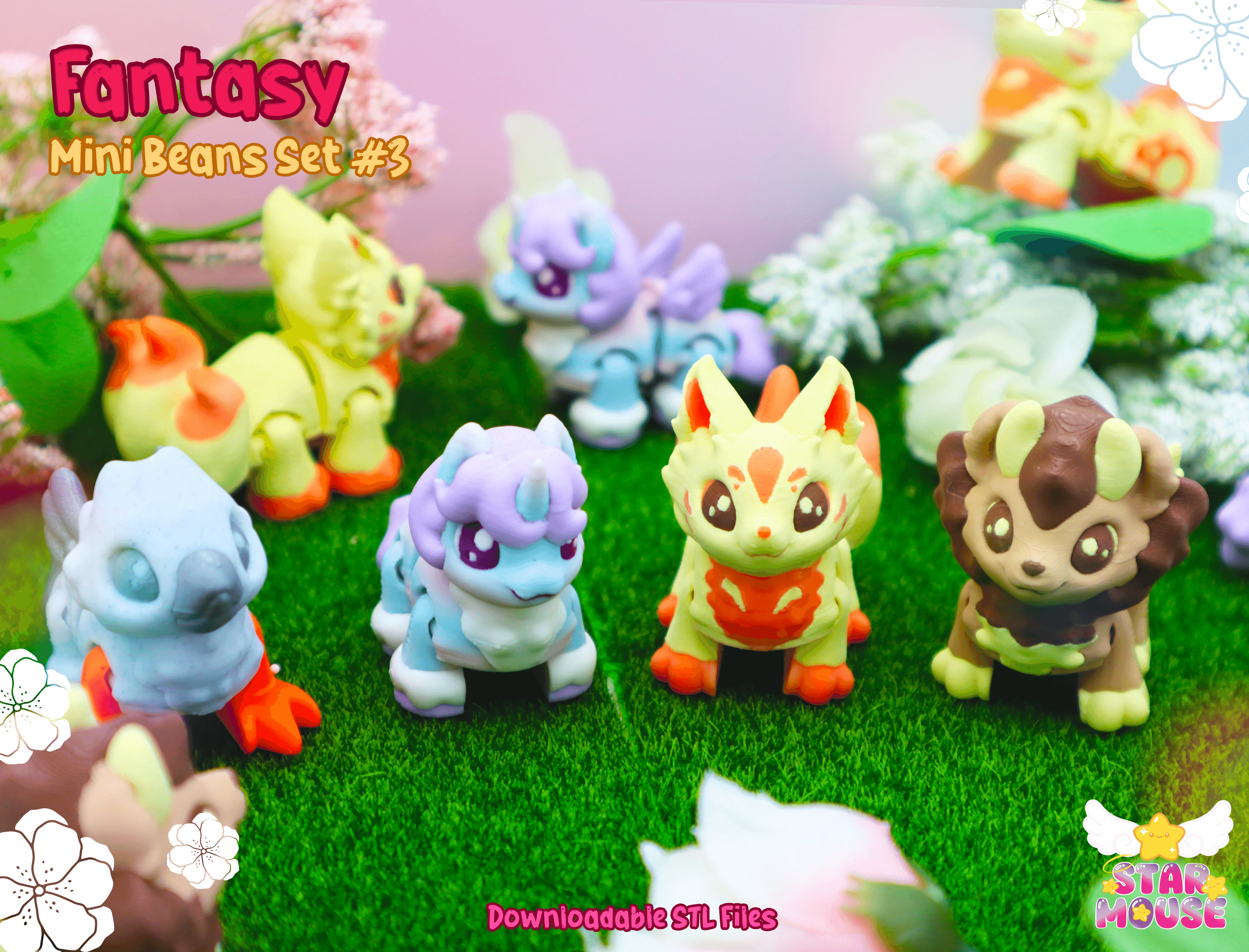 Fantasy Mini Beans (Kitsune, Unicorn, Manticore, Hippogriff) 3d model