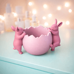 Easter Basket with Bunny | Cracked Egg with Rabbits | Spring Candy Bowl | 3D STL File - Digital Down 3d model
