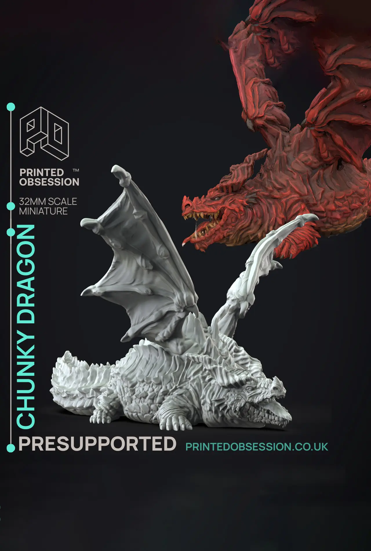 Fat Dragon - Possessed Bakery - PRESUPPORTED - Illustrated and Stats - 32mm scale 3d model