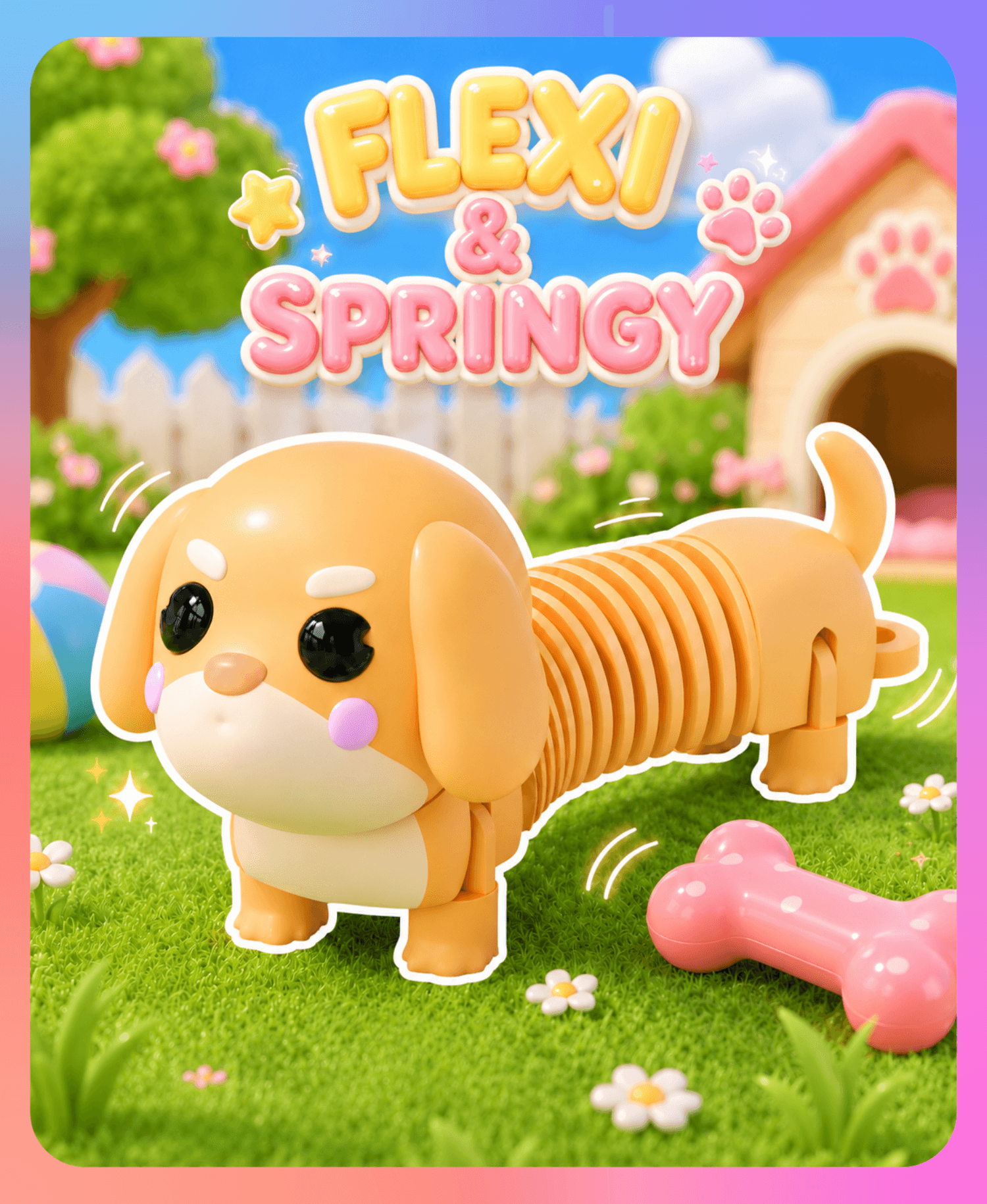 Kawaii Springy Flexi Dachshund Dog Toy Keychain(Multicolor) 3d model