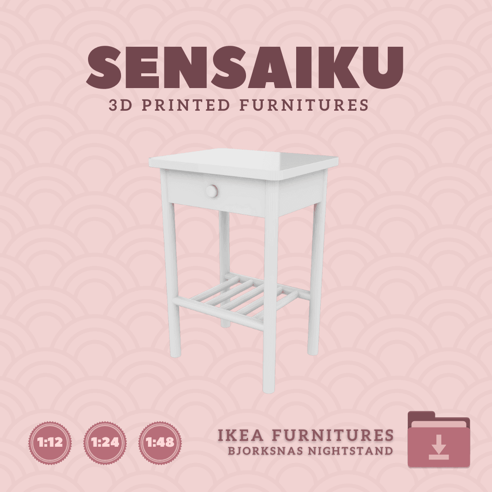Miniature Replica 01. BJORKSNAS Nightstand for Miniature Dollhouse IKEA 3D Print (1:12,24,48) 3d model