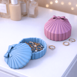 Shell Jewelry Box with Bow | Seashell Trinket Box | Vanity Coastal Gift Decor 3d model