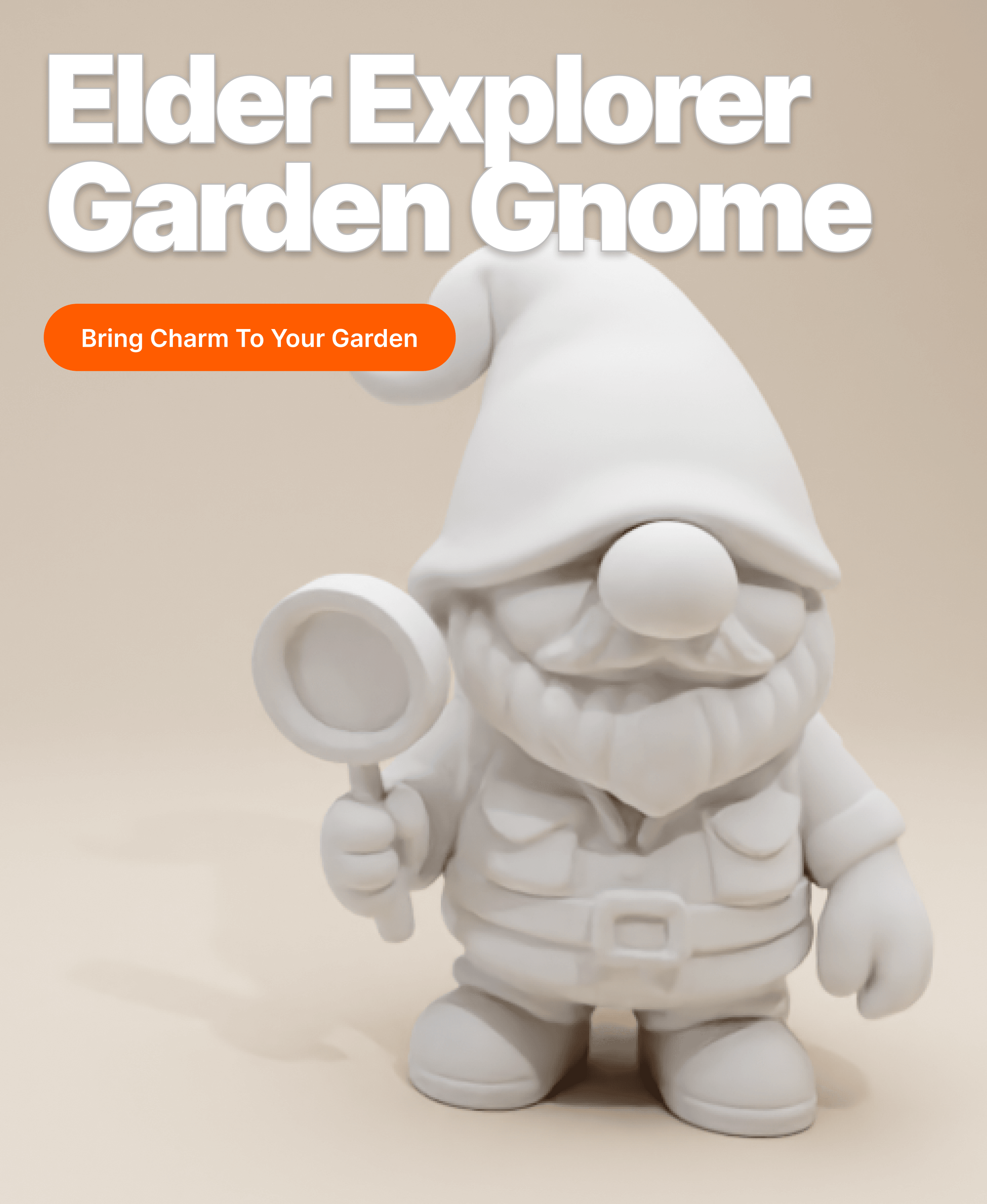Elder Explorer Garden Gnome – Bearded Male Figurine (Whimsical Clay Style) 3d model
