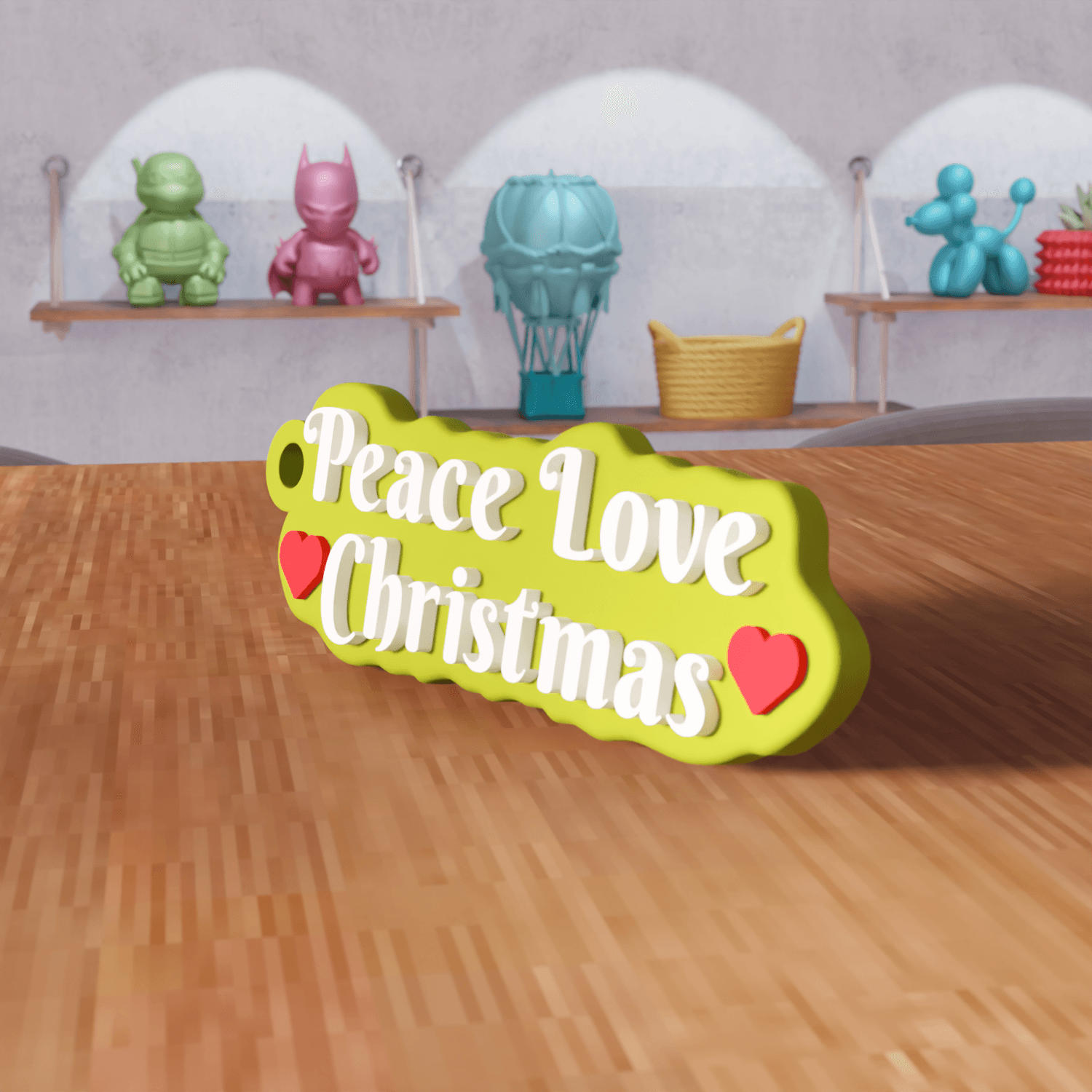 Peace Love Christmas Holiday Keychain 3d model