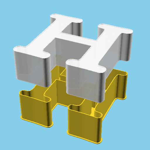 'H' Letter, nestable box (v1) 3d model