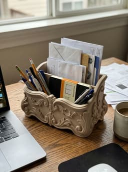 Ornate Rococo Desktop Organizer – Elegant Scrollwork Stationery & Mail Caddy 3d model