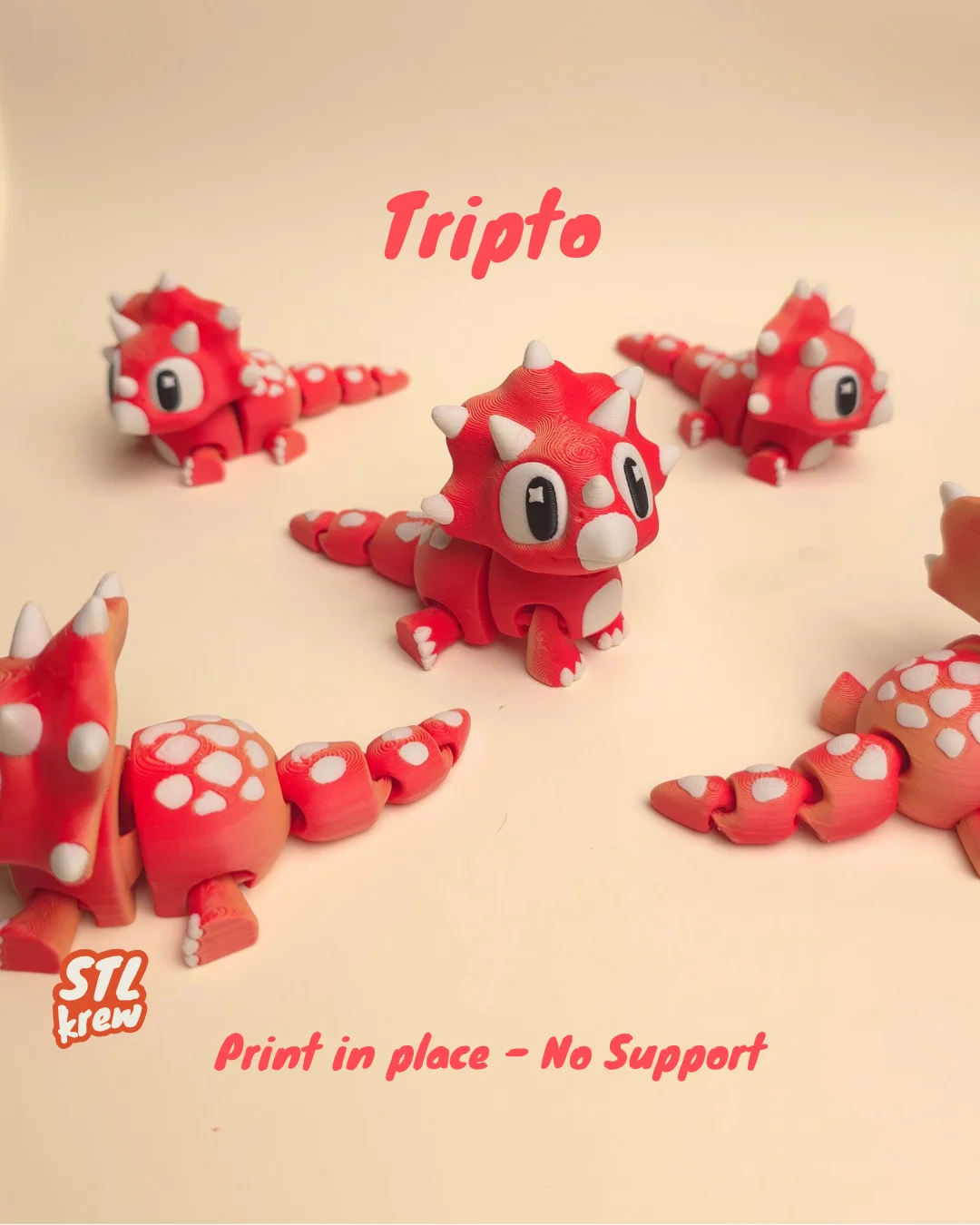 Cute triceratop Dinosaur AMS version - Tripto - no support, print in place 3d model