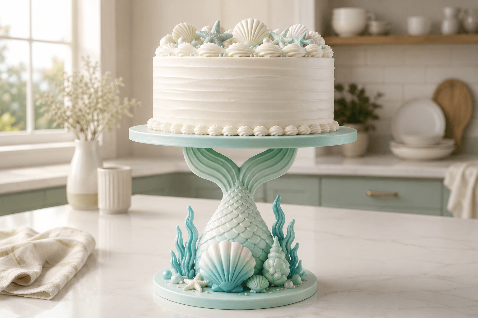 Mermaid Tail Cake Stand STL | Ocean Dessert Display | Under The Sea Cake Pedestal | Cupcake Stand 3D 3d model