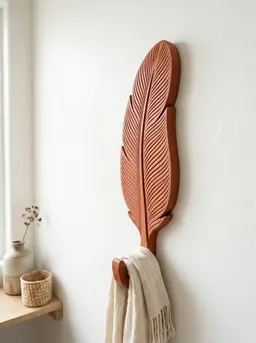 Elegant Bird Feather Wall Hook - Boho Coat & Towel Hanger STL 3d model