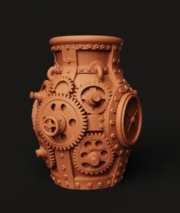 Steampunk Gear Vase | Industrial Clockwork Planter 3d model