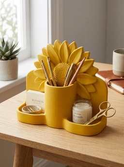 Sunflower Desk Organizer - Floral Stationery Caddy and Multi-Functional Office Storage 3d model