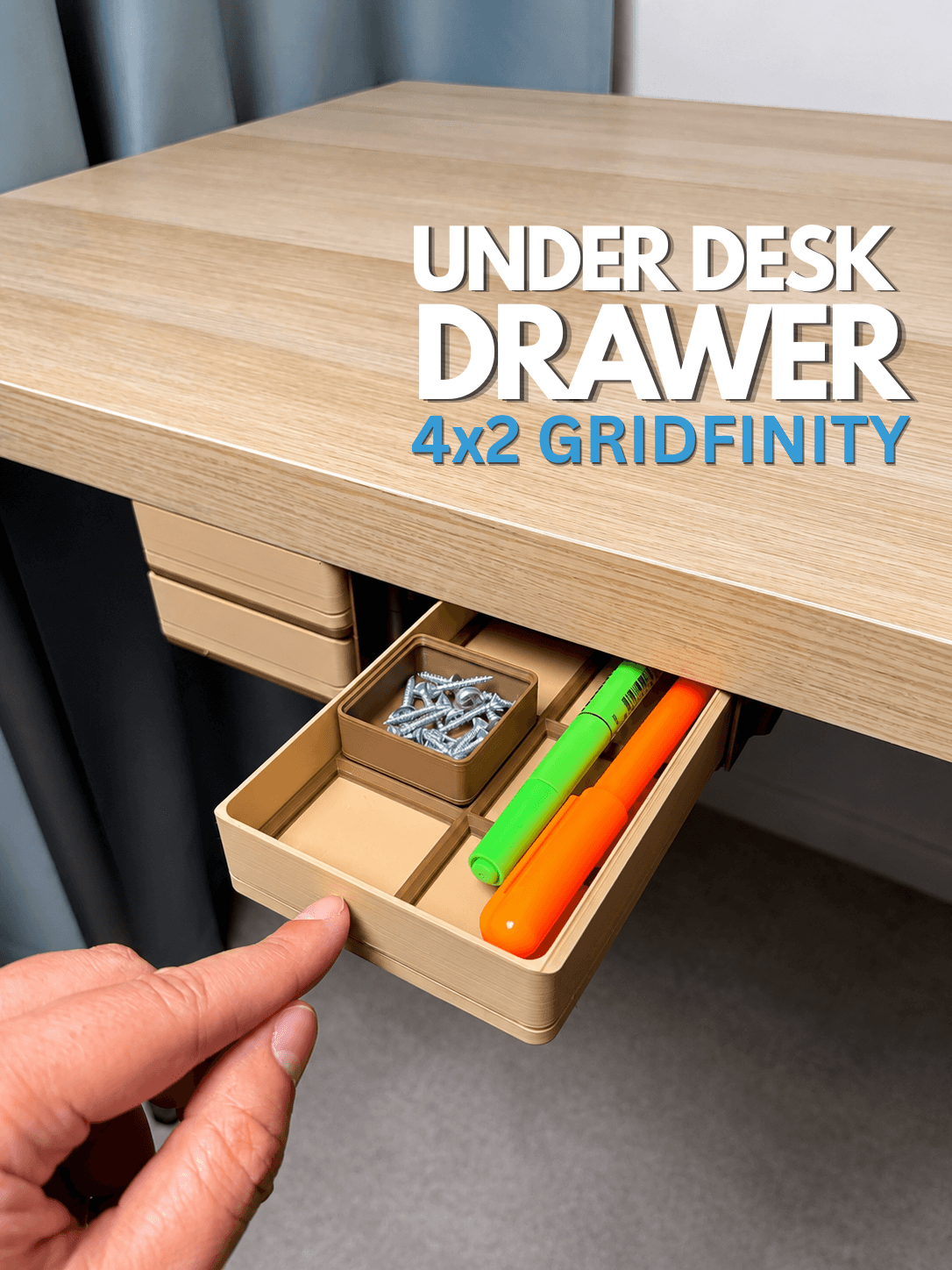 Modular Under Desk Drawer | 4×2 Gridfinity | Push-Push Lock 3d model